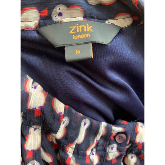 Zink London Blouse Top Blue Owl Bird Print Long Sleeve Button Up Casual Size M - Picture 5 of 5